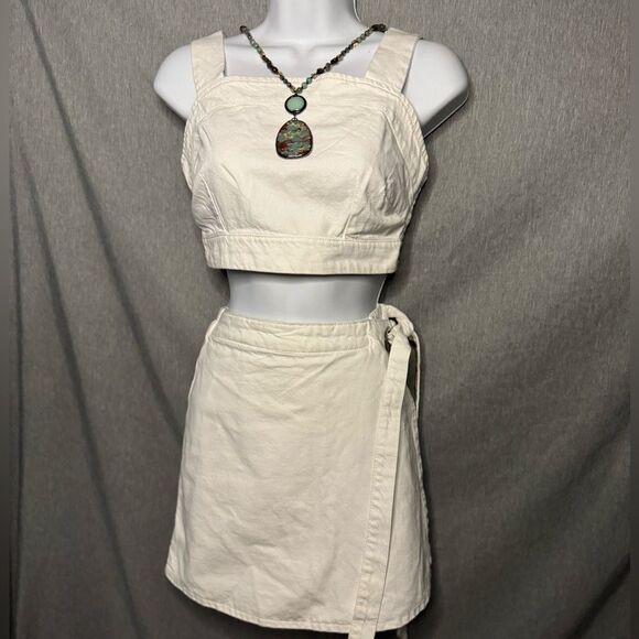 Nautical 2 Piece Lone Star White Denim Top & Skort with side Tie - Picture 1 of 14